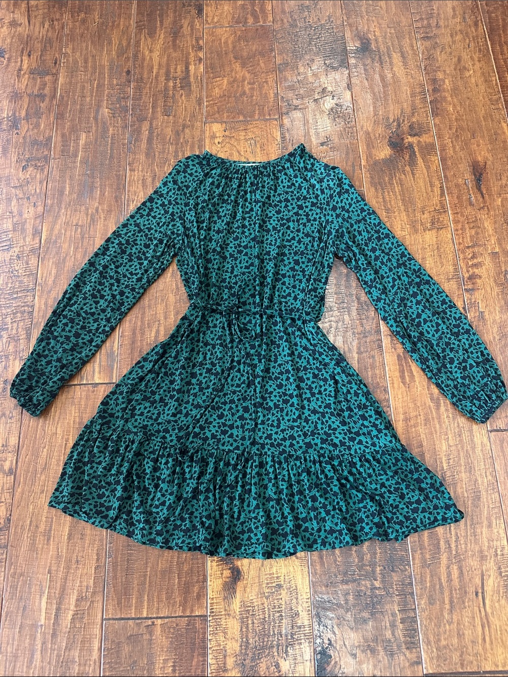 Boden Green & Black Botanical Print Jersey Swing Dress Size 8R